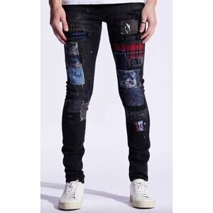 NWT‎ Embellish Denim Enzo Denim, Black/Blue Patchwork, Mens 40, 140$ SOLD OUT!